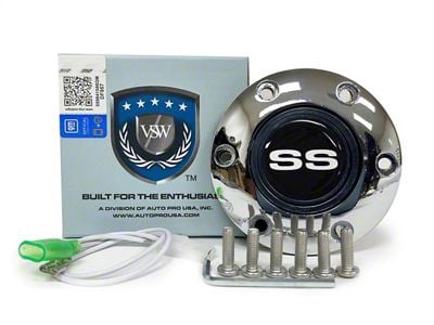 VSW S6 Standard Steering Wheel Horn Button with Silver SS Emblem; Chrome