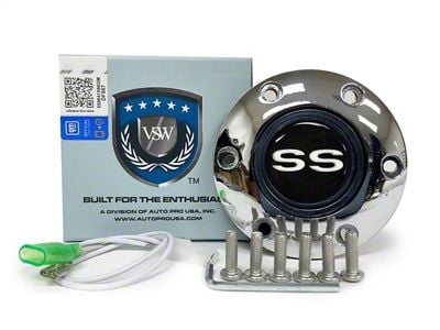 VSW S6 Standard Steering Wheel Horn Button with White SS Emblem; Chrome