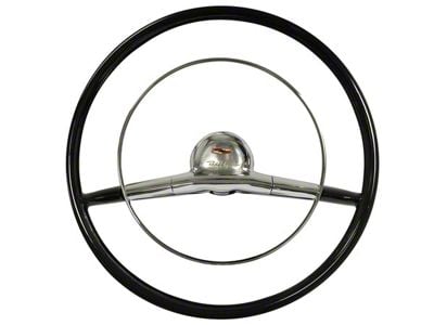 VSW OE Series 16-Inch Steering Wheel with Bel Air Emblem Insert; Gloss Black and Chrome (1957 150, 210, Bel Air, Nomad)