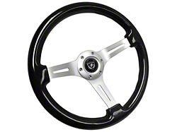 VSW S6 Sport Wood 14-Inch Steering Wheel; Black with Brushed Center (Universal; Some Adaptation May Be Required)